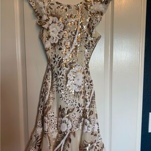 Hello Molly Ivory Dress with Gold Sequin Floral Embellishment